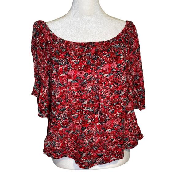 Billabong red floral off-the-shoulder top size L - Picture 1 of 9